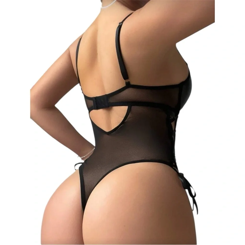 New Fashion Black Strappy Lingerie Bodysuit NWT Size M